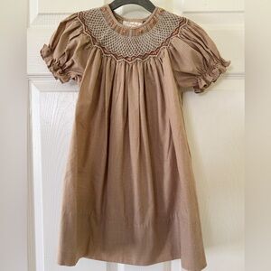 Rosalina Brown Gingham Smocked Dress 2T Girls Fall Embroidered Puff Sleeve EUC